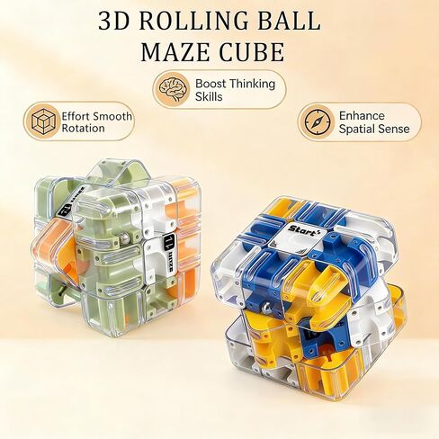 2 Pack 3D Rolling Ball Maze Cube Puzzle,Maze Cube for Kids Labyrinth 3D Puzzle Maze Cube Ball Twist Roll Brain Teaser Toys,Cultivate Logical Thinking for Logical Thinking for Family Game Birthday Gift in Saudi Arabia