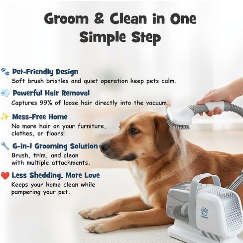 Dog Grooming Vacuum - Pet Hair Trimmer, Dog Hair Clippers and Nail Grinder with 7 Attachments - All-in-One Pet Grooming Kit with 3-Level Suction and Speed Settings with Temperature Control Protection in Saudi Arabia