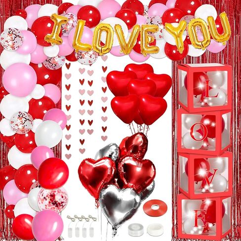 72 Pcs Valentines Day Decor Kit, Happy Anniversary Decorations - Balloon Set, 1000 Pcs Dark-Red Rose Petals, "I LOVE YOU" banner, Multi Decors For Romantic Decorations Special Night in Saudi Arabia