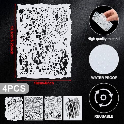 AceOrbit 4 Pcs Airbrush Stencil Kit Template Abstract 5.25" x 4" White Art Template Precision Laser Cut Stencil Templates for Painting Cars DIY T-Shirt, Tattoos Projects Crafts in Saudi Arabia