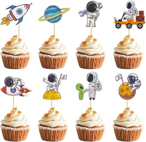Gyufise 40Pcs Space Astronaut Cupcake Toppers Rocket Planet Trip to the Moon Cupcake Picks Decorations for Baby Shower Boys Girls Birthday Outer Space Themed Party Cake Decorations Supplies in Saudi Arabia
