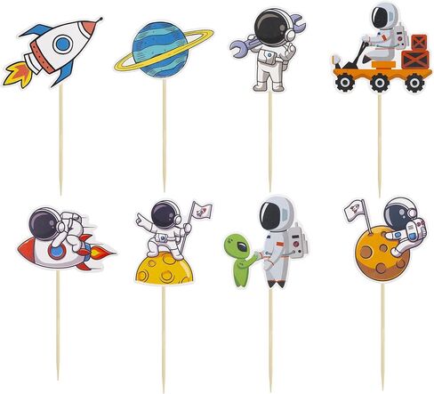 Gyufise 40Pcs Space Astronaut Cupcake Toppers Rocket Planet Trip to the Moon Cupcake Picks Decorations for Baby Shower Boys Girls Birthday Outer Space Themed Party Cake Decorations Supplies in Saudi Arabia