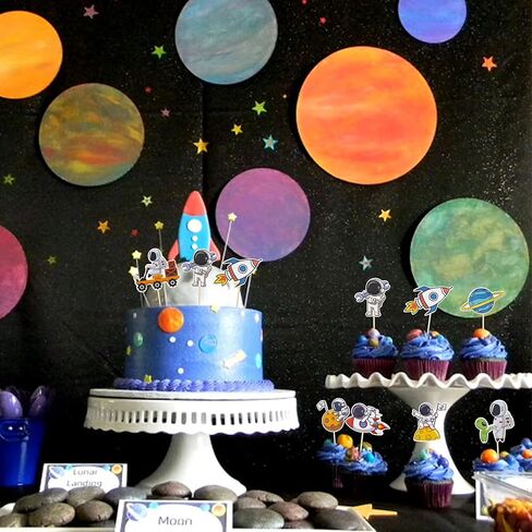 Gyufise 40Pcs Space Astronaut Cupcake Toppers Rocket Planet Trip to the Moon Cupcake Picks Decorations for Baby Shower Boys Girls Birthday Outer Space Themed Party Cake Decorations Supplies in Saudi Arabia