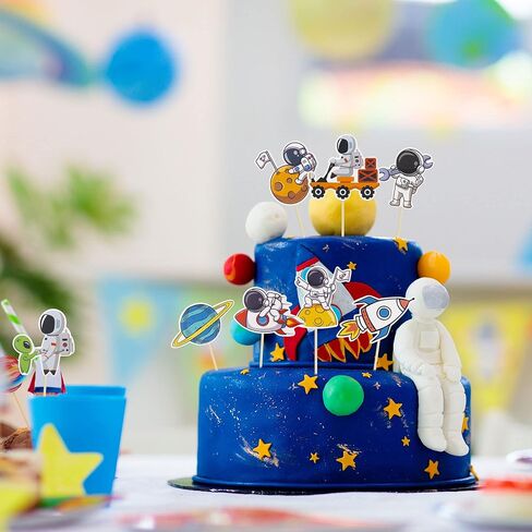 Gyufise 40Pcs Space Astronaut Cupcake Toppers Rocket Planet Trip to the Moon Cupcake Picks Decorations for Baby Shower Boys Girls Birthday Outer Space Themed Party Cake Decorations Supplies in Saudi Arabia