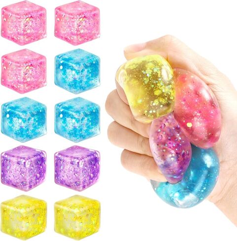 Hooqict 10Pcs Stress Cube Squishy Stress Balls Ice Cube Sensory Squeeze Toys Squishy Fidget Cube Mini Squishies for Kids Teens Adults Stress Relief Classroom Home Office in Saudi Arabia