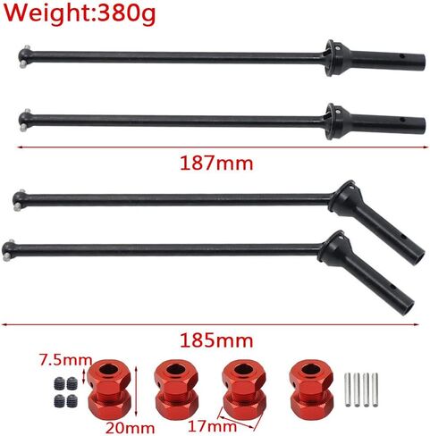 Steel Front Rear Drive Shaft CVD Axles Upgrades Part for Arrma 1/8 Kraton 6S BLX,Outcast 6S BLX,Notorious 6S BLX，RC Driveshafts CVD w/17mm Wheel Hex Hub 4 pcs/Set(Red) in Saudi Arabia