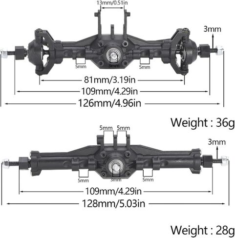 XBERSTAR Trx4M RC المحاور الخلفية الأمامية لـ Traxxas 1/18 Trx4M RC أجزاء ترقية المحور الأمامي والخلفي (أسود) in Saudi Arabia