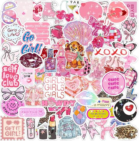 136Pcs Preppy Stickers, Holographic Cute Pink Coquette Aesthetic Stickers Vinyl Girly Bow Waterproof Sticker for Kids Grils Teens for Water Bottle Laptop Ipad Cups Scrapbook Journaling Decor(Grily136) in Saudi Arabia