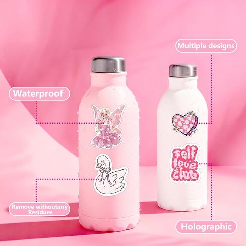 136Pcs Preppy Stickers, Holographic Cute Pink Coquette Aesthetic Stickers Vinyl Girly Bow Waterproof Sticker for Kids Grils Teens for Water Bottle Laptop Ipad Cups Scrapbook Journaling Decor(Grily136) in Saudi Arabia
