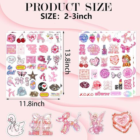 136Pcs Preppy Stickers, Holographic Cute Pink Coquette Aesthetic Stickers Vinyl Girly Bow Waterproof Sticker for Kids Grils Teens for Water Bottle Laptop Ipad Cups Scrapbook Journaling Decor(Grily136) in Saudi Arabia