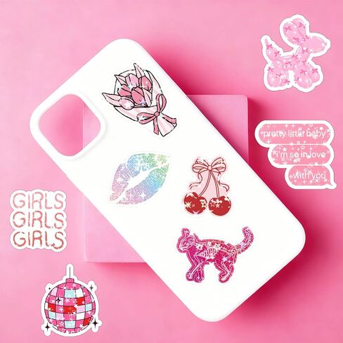 136Pcs Preppy Stickers, Holographic Cute Pink Coquette Aesthetic Stickers Vinyl Girly Bow Waterproof Sticker for Kids Grils Teens for Water Bottle Laptop Ipad Cups Scrapbook Journaling Decor(Grily136) in Saudi Arabia