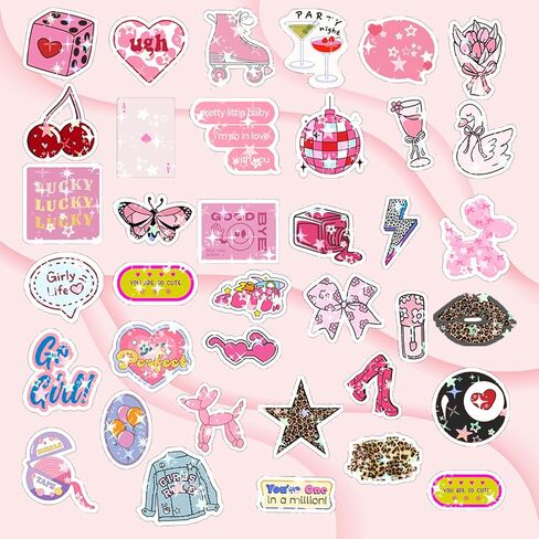 136Pcs Preppy Stickers, Holographic Cute Pink Coquette Aesthetic Stickers Vinyl Girly Bow Waterproof Sticker for Kids Grils Teens for Water Bottle Laptop Ipad Cups Scrapbook Journaling Decor(Grily136) in Saudi Arabia