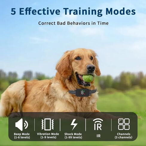 Dog Shock Collar Dog Training Collar with Remote Innovative IPX67 Waterproof with 6 Training Modes, Rechargeable E-Collar for All Breeds- Black in Saudi Arabia