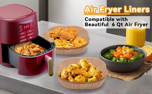 Prchment Paper for Beautiful 6 Qt Air Fryer, 100pcs Air Fryer Liners for Beautiful Air Fryer in Saudi Arabia