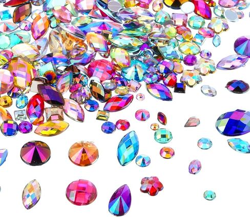 300 PCS AB Colorful Gems Jewels, Acrylic Flatback Rhinestones, Assorted Rhinestones for Crafting, DIY, Halloween Party Decorations (Muticolor Ab) in Saudi Arabia