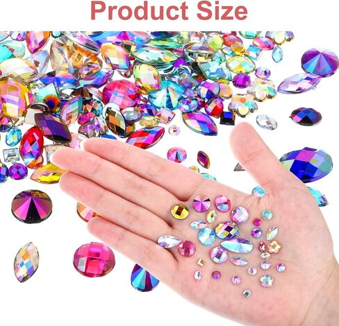 300 PCS AB Colorful Gems Jewels, Acrylic Flatback Rhinestones, Assorted Rhinestones for Crafting, DIY, Halloween Party Decorations (Muticolor Ab) in Saudi Arabia