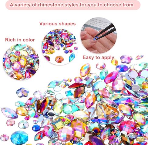 300 PCS AB Colorful Gems Jewels, Acrylic Flatback Rhinestones, Assorted Rhinestones for Crafting, DIY, Halloween Party Decorations (Muticolor Ab) in Saudi Arabia