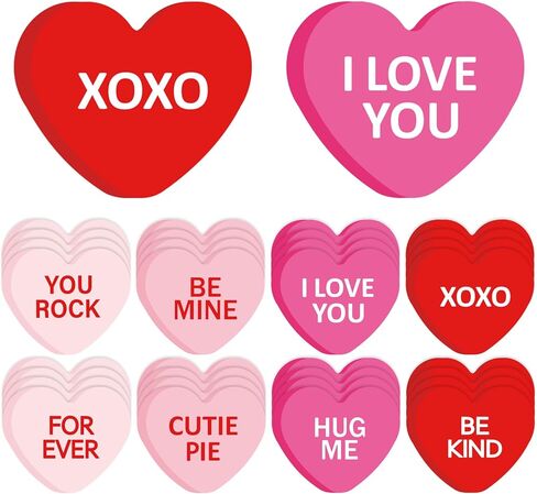 JarThenaAMCS 48Pcs Valentine' s Day Conversation Heart Paper Cutouts 6 Inch Red Pink Candy Heart Cutouts with Glue Points for Classroom School Bulletin Board Decor Wedding Anniversary Party Supplies in Saudi Arabia