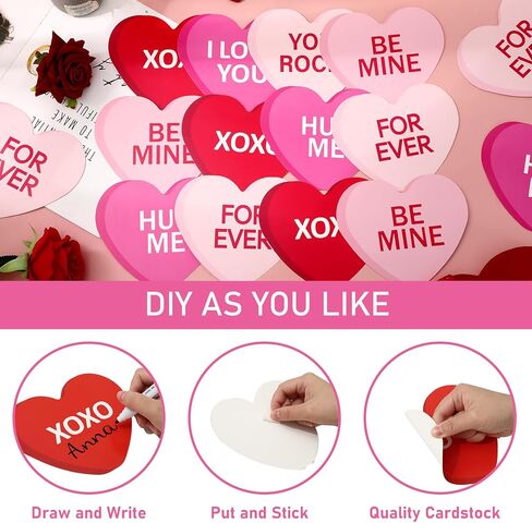 JarThenaAMCS 48Pcs Valentine' s Day Conversation Heart Paper Cutouts 6 Inch Red Pink Candy Heart Cutouts with Glue Points for Classroom School Bulletin Board Decor Wedding Anniversary Party Supplies in Saudi Arabia