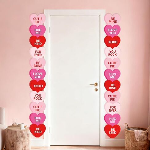 JarThenaAMCS 48Pcs Valentine' s Day Conversation Heart Paper Cutouts 6 Inch Red Pink Candy Heart Cutouts with Glue Points for Classroom School Bulletin Board Decor Wedding Anniversary Party Supplies in Saudi Arabia