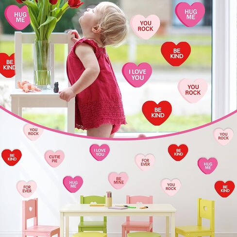 JarThenaAMCS 48Pcs Valentine' s Day Conversation Heart Paper Cutouts 6 Inch Red Pink Candy Heart Cutouts with Glue Points for Classroom School Bulletin Board Decor Wedding Anniversary Party Supplies in Saudi Arabia