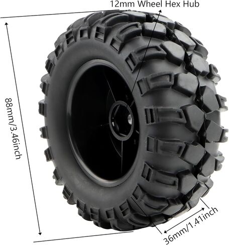4 Pieces RC Rubber Tires Wheels Tyre Set Replacement Accessory Spare Parts 1/12 Scale H12P H12Y H12Y+ MN-82 MN-128 MN82S RC Rock Crawler Cars in Saudi Arabia