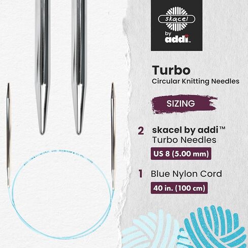 إبر الحياكة الدائرية skacel من addi Turbo، أطراف نحاسية مطلية ثابتة 40 بوصة (100 سم) مع سلك نايلون مرن، 5 مم (مقاس الولايات المتحدة 8) in Kuwait