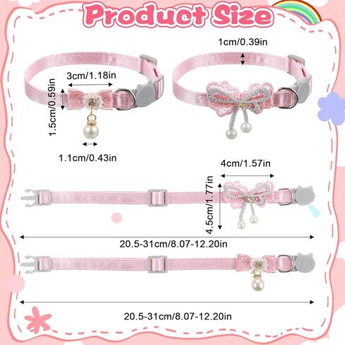 2 Pcs Cute Cat Collar, Pearl Pink Cat Collar, Adjustable Kitten Collars with Bow Tie, Elegant Cats Accessories for Girls Small Dogs and Cats(2 Styles) in Kuwait