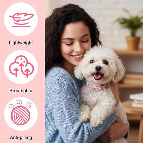 2 Pcs Cute Cat Collar, Pearl Pink Cat Collar, Adjustable Kitten Collars with Bow Tie, Elegant Cats Accessories for Girls Small Dogs and Cats(2 Styles) in Kuwait