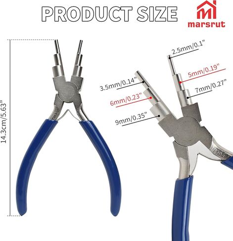 6 In 1 Wire Bending Pliers With Non-Slip Handle, Bail Looping Forming Pliers for Jewelry Making for 2mm - 9mm Loops,Hooks and Jump Rings, Heavy Duty Forming Bends, Wire Wrapping German Stainless in Saudi Arabia