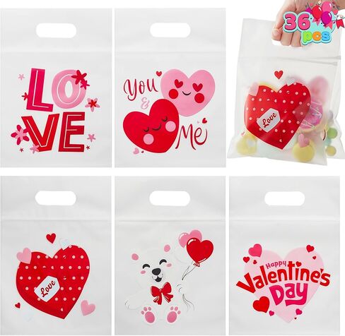 JOYIN 36 Pcs Valentine's Day Cellophane Gift Bag, Candy Treat Bag with 6 Valentine’s Themed Designs for Kids Party Favor Supplies, Valentine’s Goody Bag, Classroom Exchange Prizes in Saudi Arabia