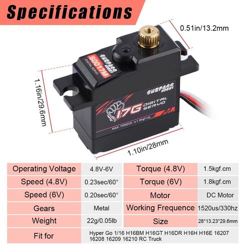 GLOBCAT 17G Metal Digital Servo with Arms RC Steering Servo 16701 for Hyper Go H16BM H16GT H16DR 16207 16208 16209 16210 1/16 RC Trucks in Saudi Arabia