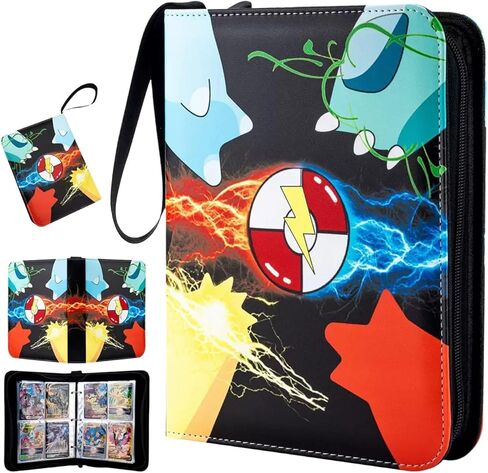 Trading Card Binder - 4 Pocket Card Holder Zipper Album with 60 Bonus Removable Sleeves, 480 Capacity Portable Organizer for Gaming Cards and Collectible Cards in Saudi Arabia