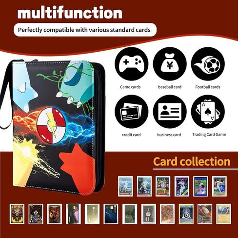 Trading Card Binder - 4 Pocket Card Holder Zipper Album with 60 Bonus Removable Sleeves, 480 Capacity Portable Organizer for Gaming Cards and Collectible Cards in Saudi Arabia