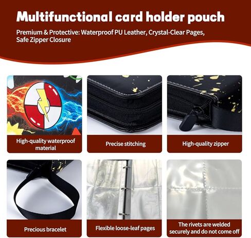 Trading Card Binder - 4 Pocket Card Holder Zipper Album with 60 Bonus Removable Sleeves, 480 Capacity Portable Organizer for Gaming Cards and Collectible Cards in Saudi Arabia