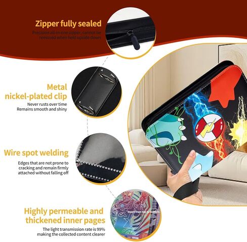 Trading Card Binder - 4 Pocket Card Holder Zipper Album with 60 Bonus Removable Sleeves, 480 Capacity Portable Organizer for Gaming Cards and Collectible Cards in Saudi Arabia