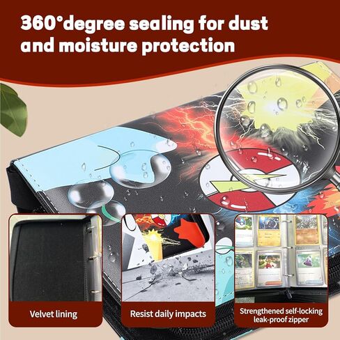 Trading Card Binder - 4 Pocket Card Holder Zipper Album with 60 Bonus Removable Sleeves, 480 Capacity Portable Organizer for Gaming Cards and Collectible Cards in Saudi Arabia