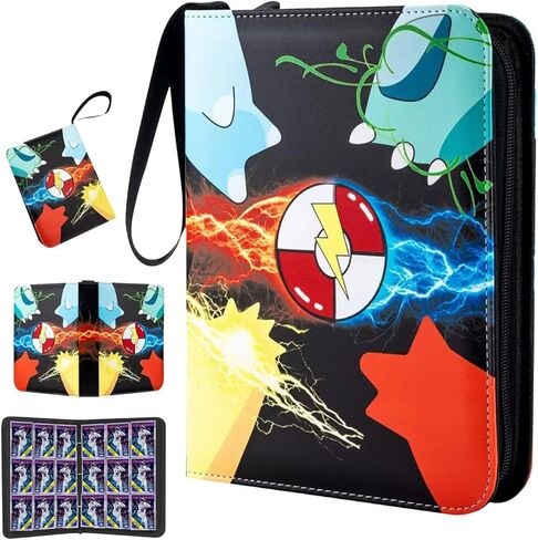 Trading Card Binder - 4 Pocket Card Holder Zipper Album with 60 Bonus Removable Sleeves, 480 Capacity Portable Organizer for Gaming Cards and Collectible Cards in Saudi Arabia