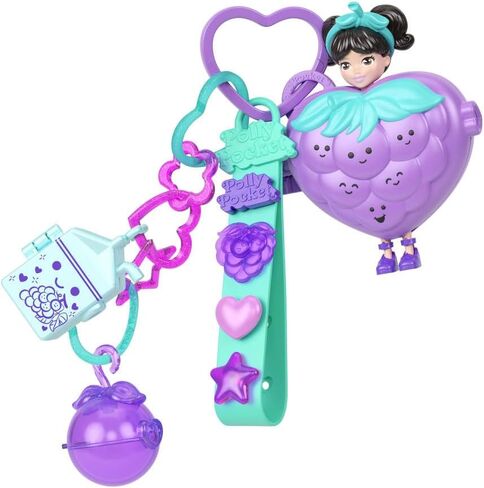 Polly Pocket Dolls & Pets Bracelet Keychain Playset, Fruit Themed Fashion Accessories and Bag Charms, Wearable Compact in Saudi Arabia