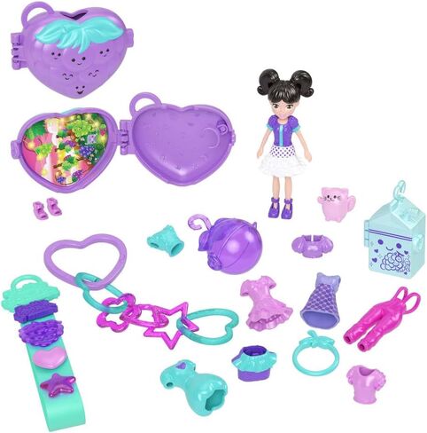 Polly Pocket Dolls & Pets Bracelet Keychain Playset, Fruit Themed Fashion Accessories and Bag Charms, Wearable Compact in Saudi Arabia