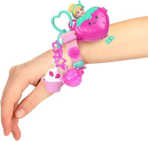Polly Pocket Dolls & Pets Bracelet Keychain Playset, Fruit Themed Fashion Accessories and Bag Charms, Wearable Compact in Saudi Arabia