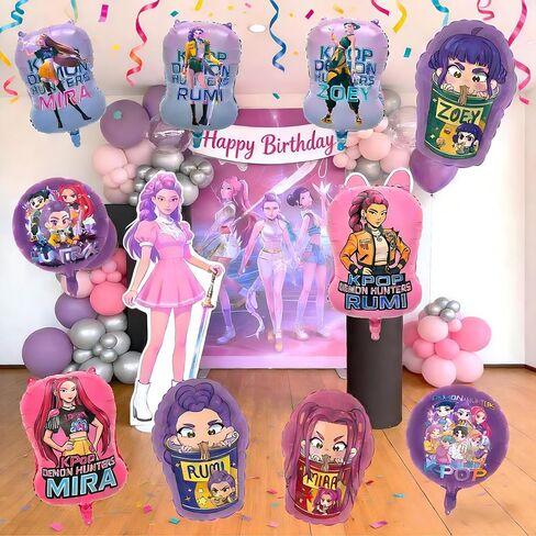 12 Pcs For K-pop Demon Hunters Birthday Decorations, Foil Balloons for Party Supplies, K-pop Anime Themed Birthday Decor for Boys Girls in Saudi Arabia
