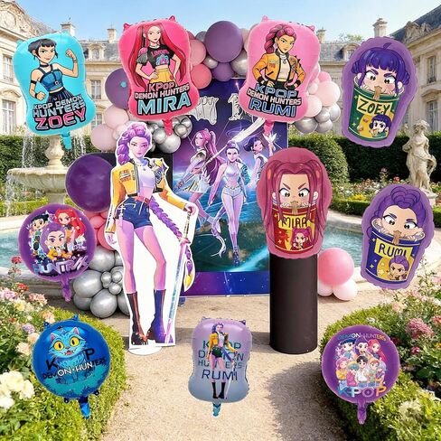 12 Pcs For K-pop Demon Hunters Birthday Decorations, Foil Balloons for Party Supplies, K-pop Anime Themed Birthday Decor for Boys Girls in Saudi Arabia