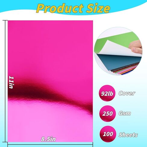 100 Sheets Metallic Mixed Cardstock Paper Bulk,Foil Board Paper 8.5" x 11", Mirror Finish Surface, Assorted Mixed Glitter Paper 250gsm for Crafting Card Making Invitations Decorations in Kuwait