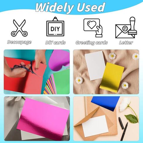 100 Sheets Metallic Mixed Cardstock Paper Bulk,Foil Board Paper 8.5" x 11", Mirror Finish Surface, Assorted Mixed Glitter Paper 250gsm for Crafting Card Making Invitations Decorations in Kuwait