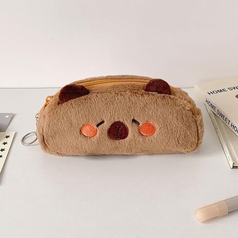 Novelty Cute Cartoon Capybara Soft Plush Stuffed Surface Fluffy Clothes Zipper Pencil Box Pencil Storage Holder Pouch Pen Bag (Brown, 21x10cm) in Saudi Arabia