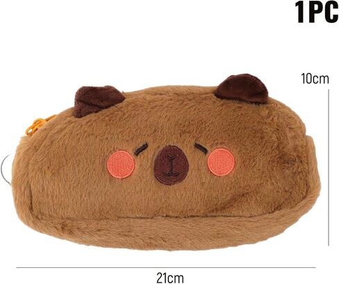 Novelty Cute Cartoon Capybara Soft Plush Stuffed Surface Fluffy Clothes Zipper Pencil Box Pencil Storage Holder Pouch Pen Bag (Brown, 21x10cm) in Saudi Arabia