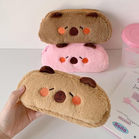 Novelty Cute Cartoon Capybara Soft Plush Stuffed Surface Fluffy Clothes Zipper Pencil Box Pencil Storage Holder Pouch Pen Bag (Brown, 21x10cm) in Saudi Arabia