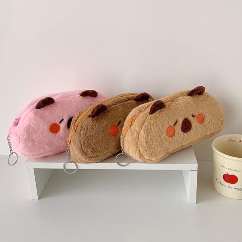 Novelty Cute Cartoon Capybara Soft Plush Stuffed Surface Fluffy Clothes Zipper Pencil Box Pencil Storage Holder Pouch Pen Bag (Brown, 21x10cm) in Saudi Arabia