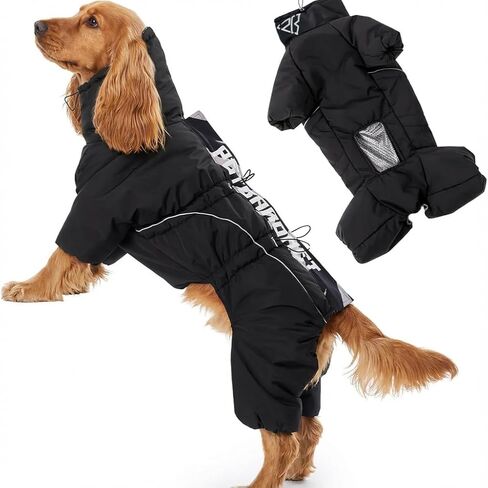 Dog Snowsuit 4XL (Chest 26.77in Back 19.68in), Insulated Full Body Winter Dog Suit with Legs, Water-Resistant Windproof Reflective, 2-Way Back Zipper, Harness Opening in Saudi Arabia